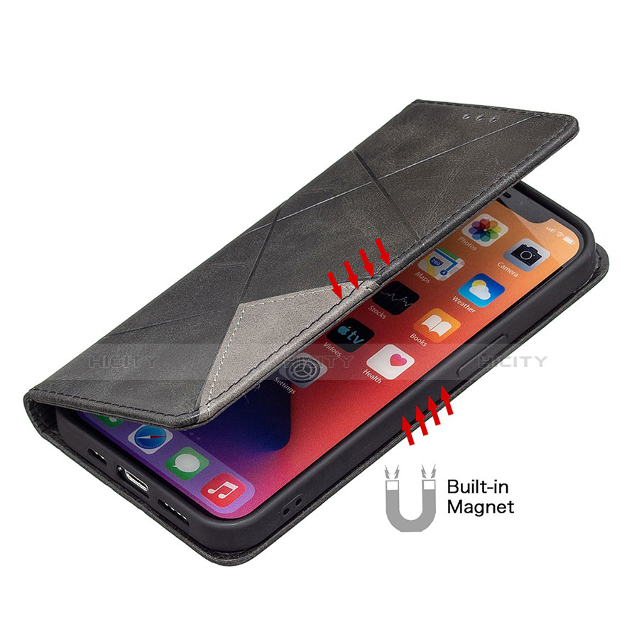 Handytasche Stand Schutzhülle Flip Leder Hülle Modisch Muster L04 für Apple iPhone 13 Pro Max Schwarz groß