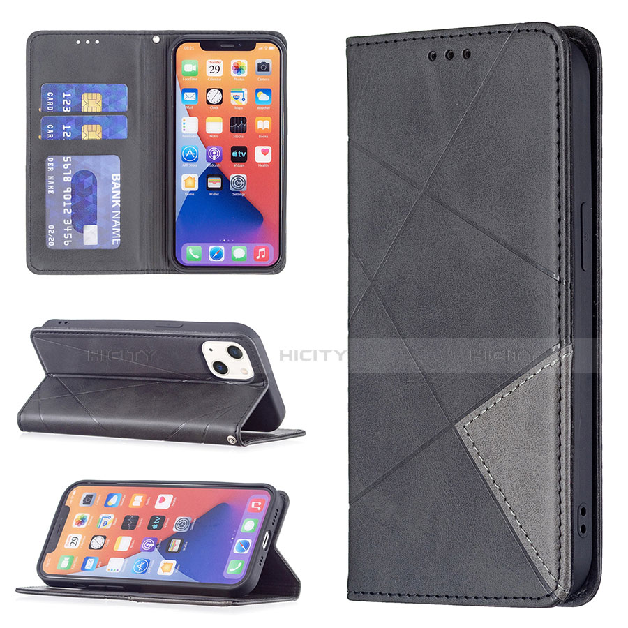 Handytasche Stand Schutzhülle Flip Leder Hülle Modisch Muster L04 für Apple iPhone 13 Schwarz groß