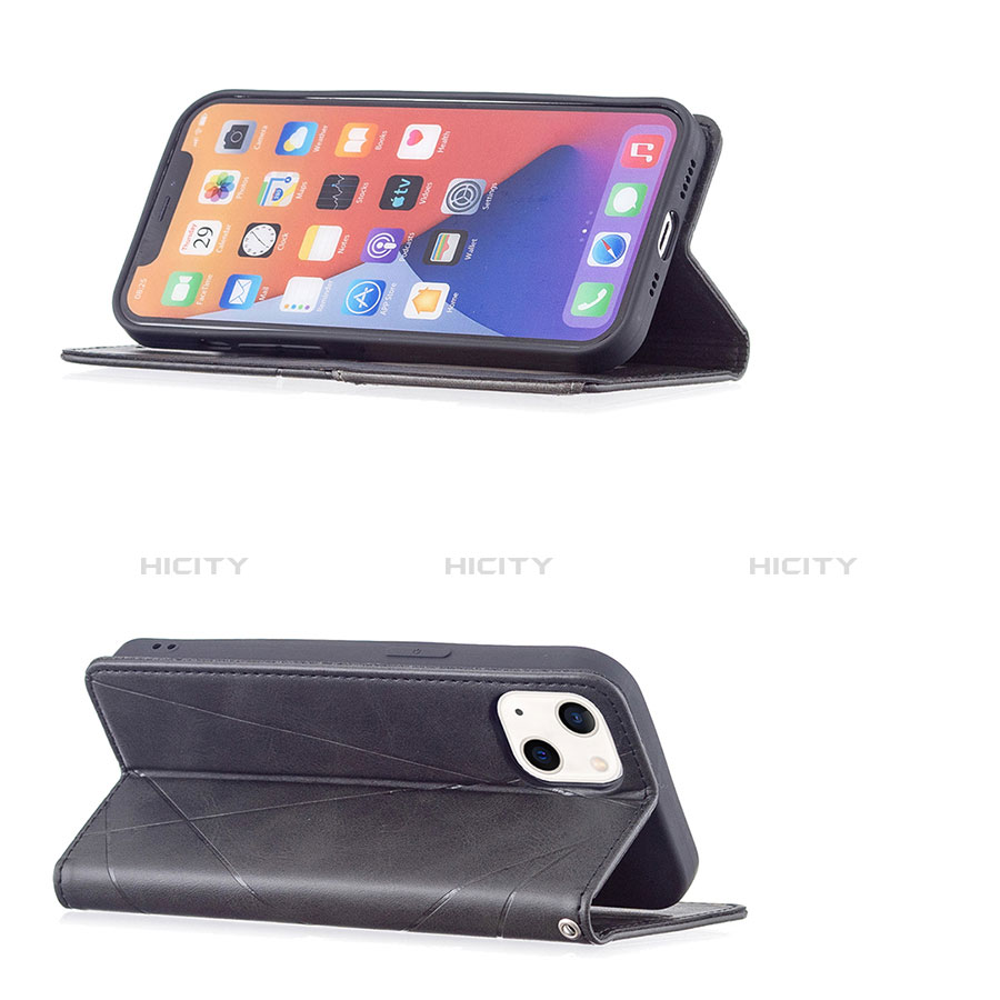 Handytasche Stand Schutzhülle Flip Leder Hülle Modisch Muster L04 für Apple iPhone 13 Schwarz groß