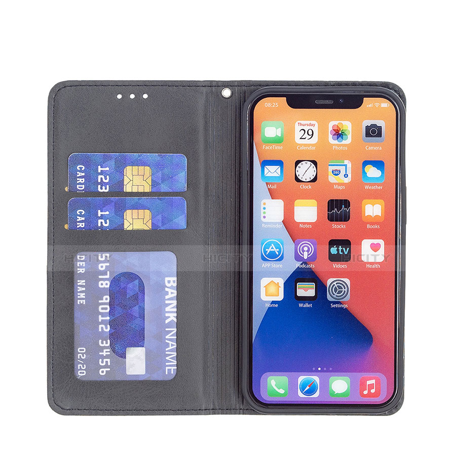 Handytasche Stand Schutzhülle Flip Leder Hülle Modisch Muster L04 für Apple iPhone 13 Schwarz groß