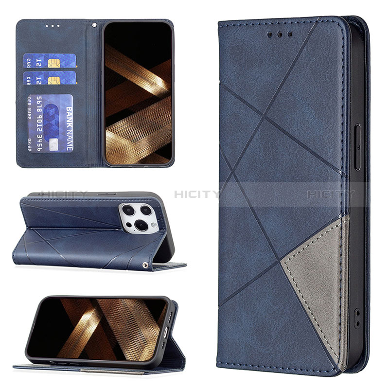 Handytasche Stand Schutzhülle Flip Leder Hülle Modisch Muster L04 für Apple iPhone 14 Pro Blau groß