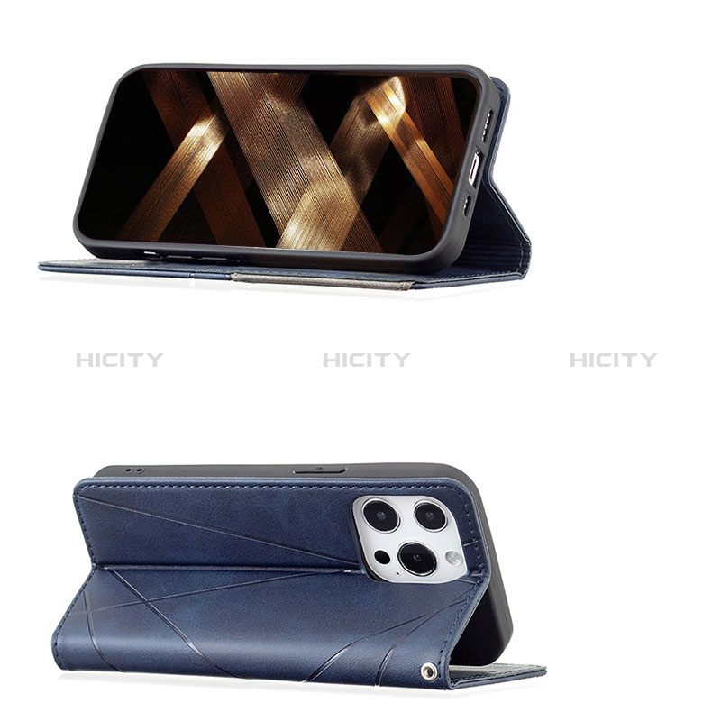 Handytasche Stand Schutzhülle Flip Leder Hülle Modisch Muster L04 für Apple iPhone 14 Pro Blau groß