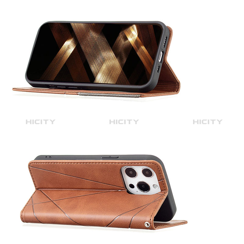 Handytasche Stand Schutzhülle Flip Leder Hülle Modisch Muster L04 für Apple iPhone 14 Pro Braun groß