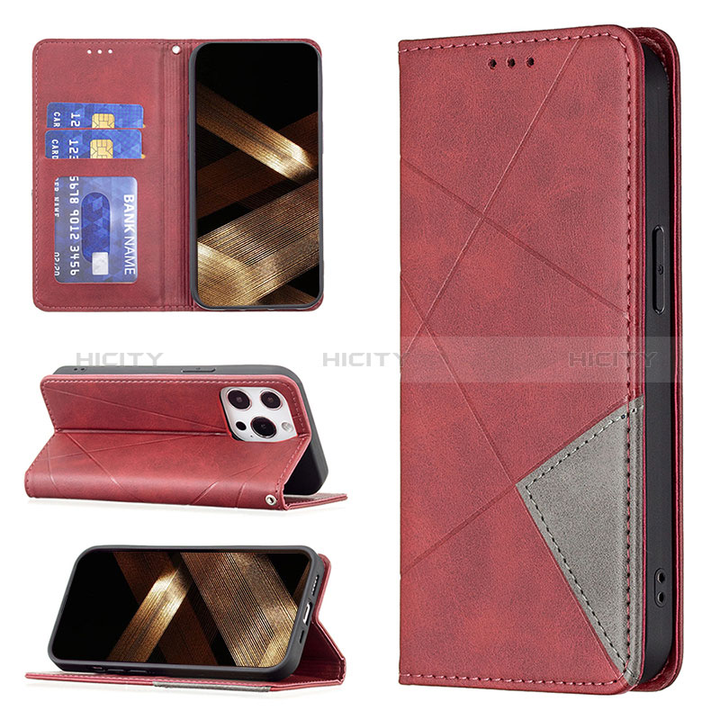 Handytasche Stand Schutzhülle Flip Leder Hülle Modisch Muster L04 für Apple iPhone 14 Pro Max Rot groß