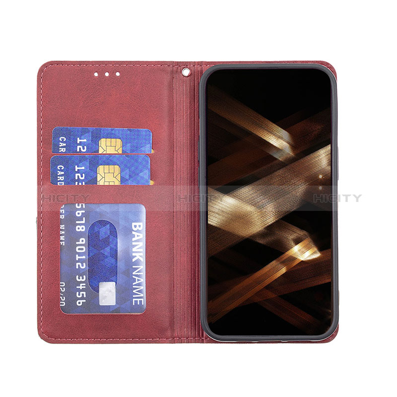 Handytasche Stand Schutzhülle Flip Leder Hülle Modisch Muster L04 für Apple iPhone 14 Pro Max Rot groß