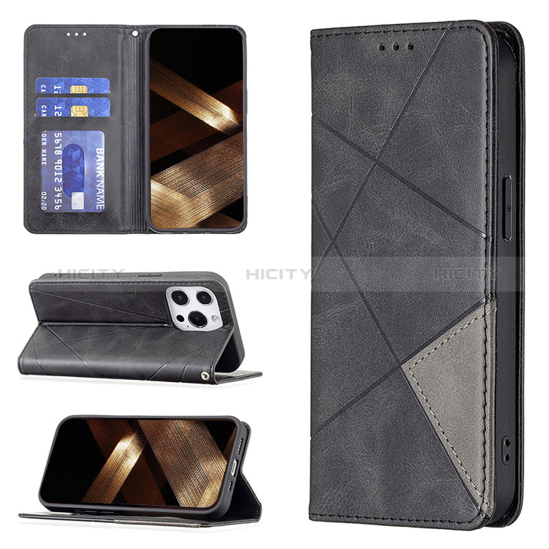 Handytasche Stand Schutzhülle Flip Leder Hülle Modisch Muster L04 für Apple iPhone 14 Pro Max Schwarz