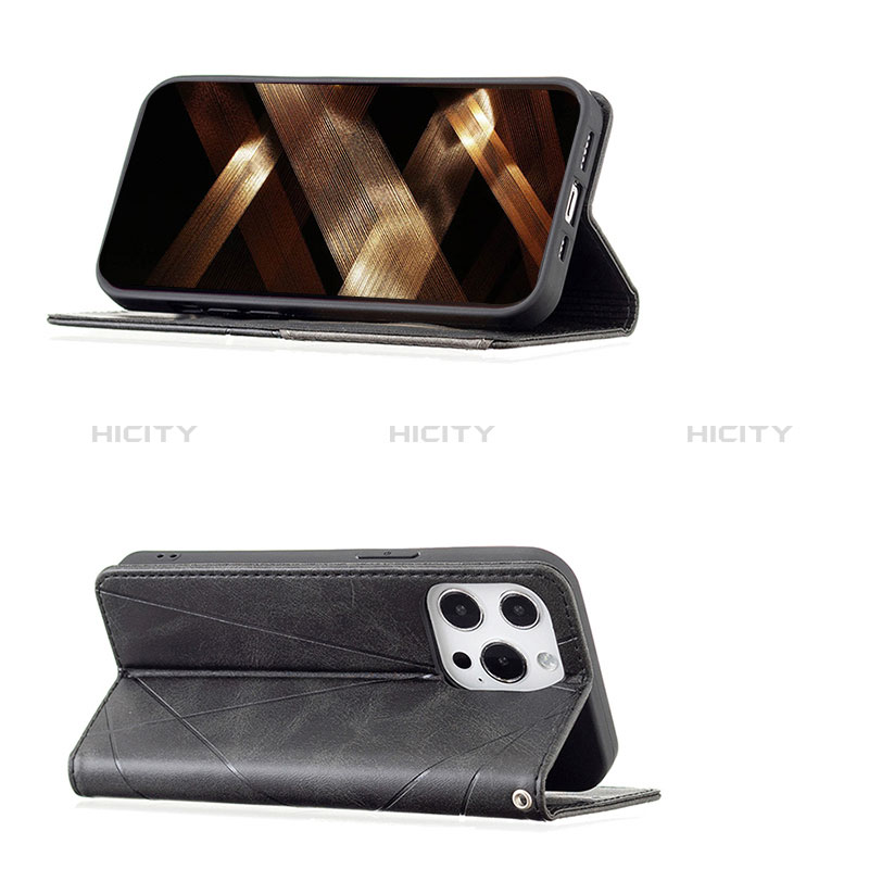 Handytasche Stand Schutzhülle Flip Leder Hülle Modisch Muster L04 für Apple iPhone 14 Pro Max Schwarz