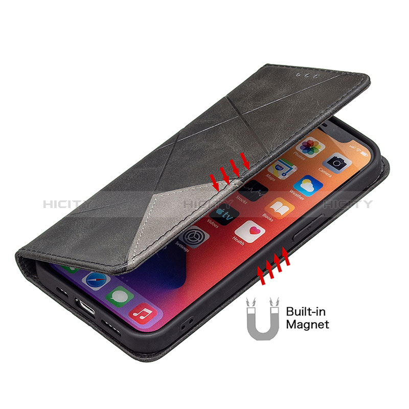 Handytasche Stand Schutzhülle Flip Leder Hülle Modisch Muster L04 für Apple iPhone 14 Pro Max Schwarz