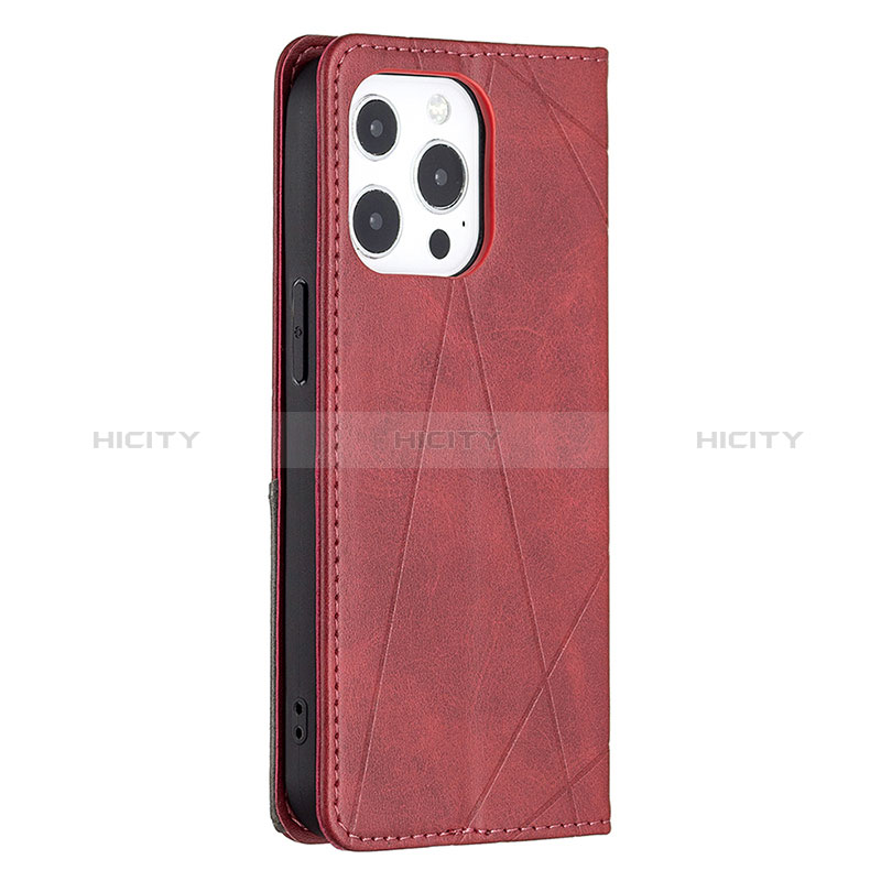 Handytasche Stand Schutzhülle Flip Leder Hülle Modisch Muster L04 für Apple iPhone 14 Pro Rot groß