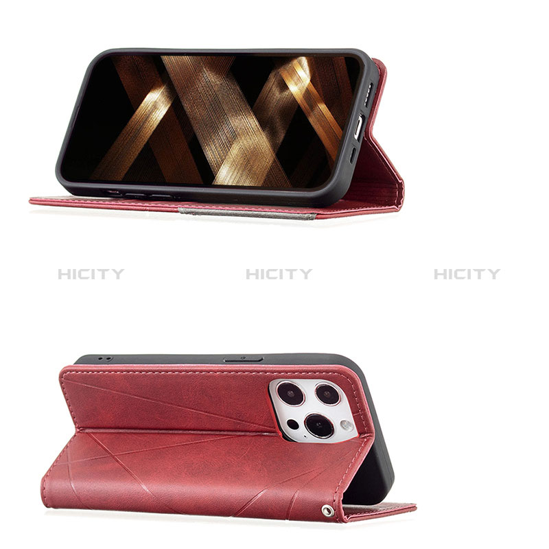 Handytasche Stand Schutzhülle Flip Leder Hülle Modisch Muster L04 für Apple iPhone 14 Pro Rot groß