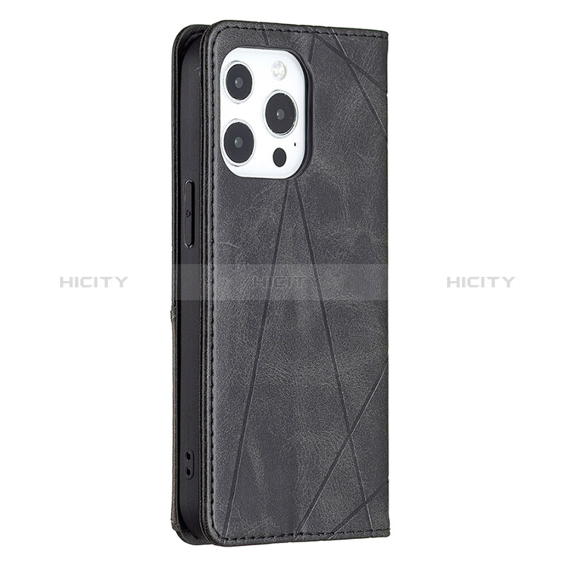 Handytasche Stand Schutzhülle Flip Leder Hülle Modisch Muster L04 für Apple iPhone 14 Pro Schwarz groß