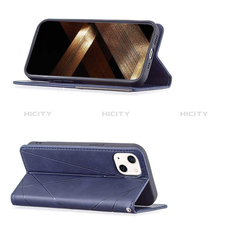 Handytasche Stand Schutzhülle Flip Leder Hülle Modisch Muster L04 für Apple iPhone 15 Blau groß