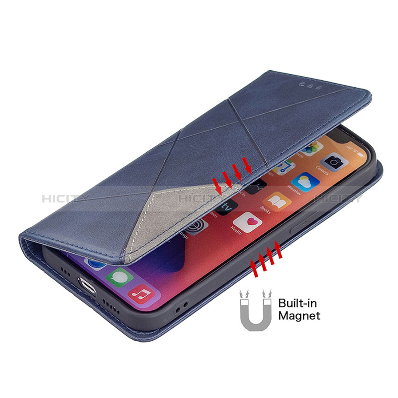 Handytasche Stand Schutzhülle Flip Leder Hülle Modisch Muster L04 für Apple iPhone 15 Blau groß