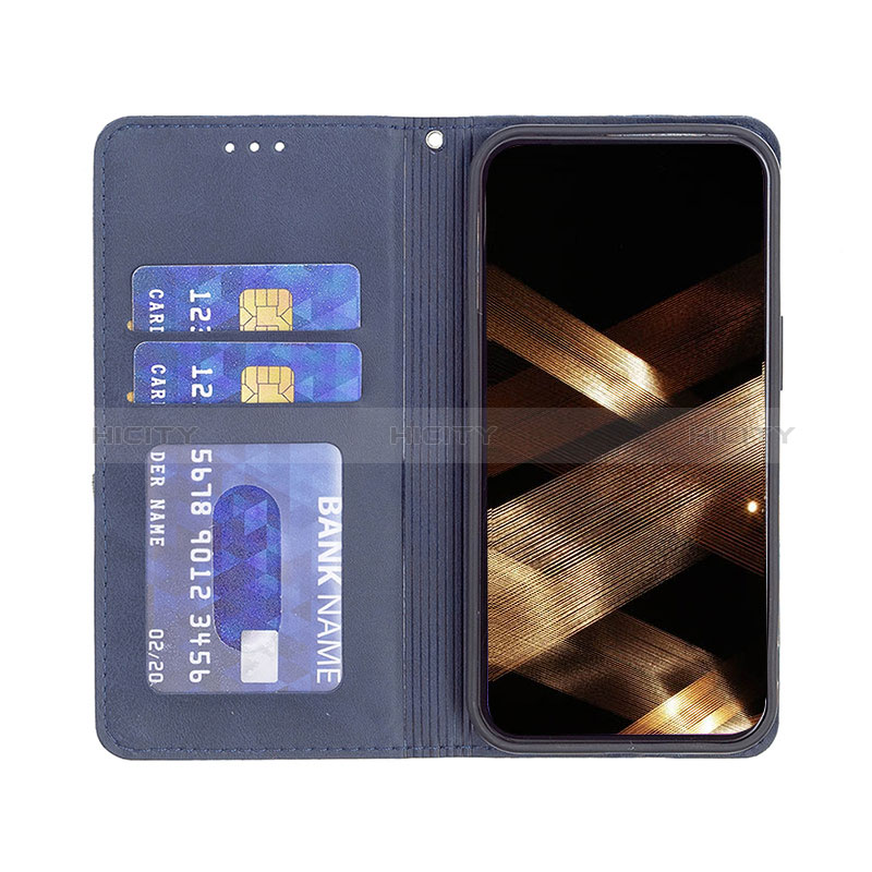 Handytasche Stand Schutzhülle Flip Leder Hülle Modisch Muster L04 für Apple iPhone 15 Blau groß