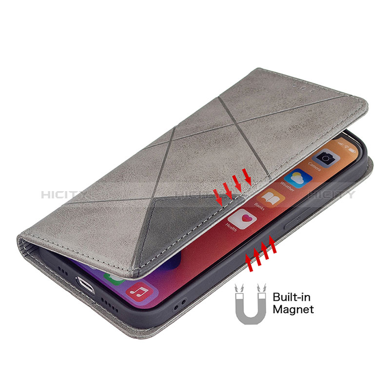 Handytasche Stand Schutzhülle Flip Leder Hülle Modisch Muster L04 für Apple iPhone 15 Grau groß