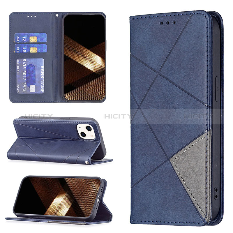 Handytasche Stand Schutzhülle Flip Leder Hülle Modisch Muster L04 für Apple iPhone 15 Plus Blau