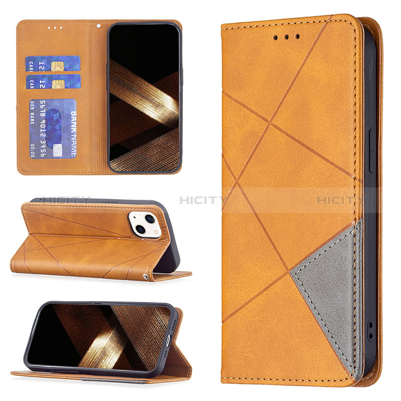 Handytasche Stand Schutzhülle Flip Leder Hülle Modisch Muster L04 für Apple iPhone 15 Plus Gelb