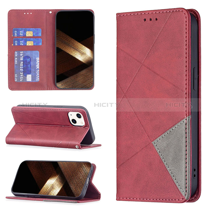 Handytasche Stand Schutzhülle Flip Leder Hülle Modisch Muster L04 für Apple iPhone 15 Plus Rot