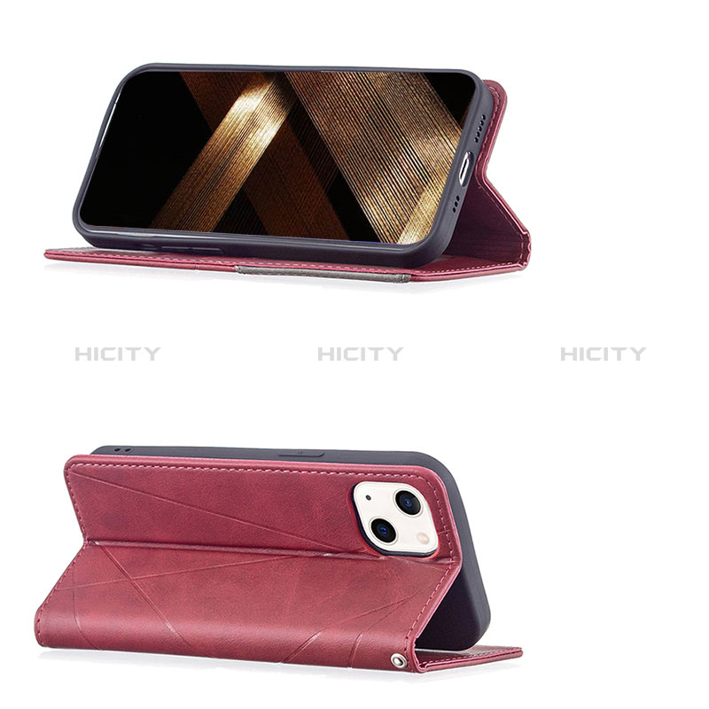 Handytasche Stand Schutzhülle Flip Leder Hülle Modisch Muster L04 für Apple iPhone 15 Plus Rot