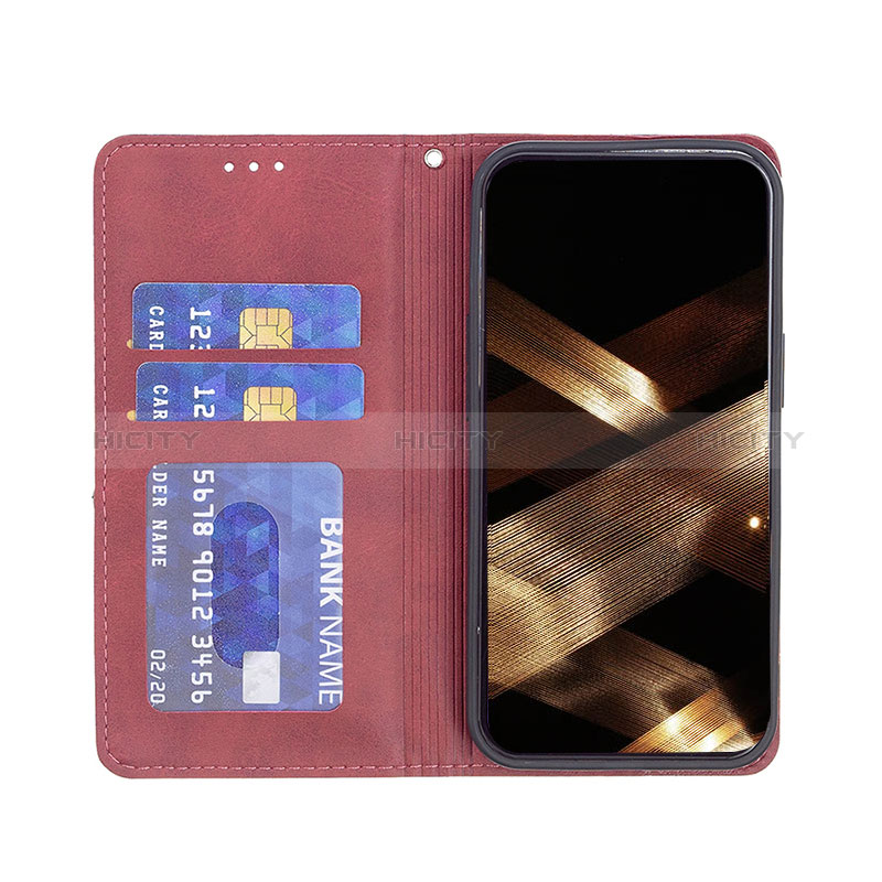 Handytasche Stand Schutzhülle Flip Leder Hülle Modisch Muster L04 für Apple iPhone 15 Plus Rot