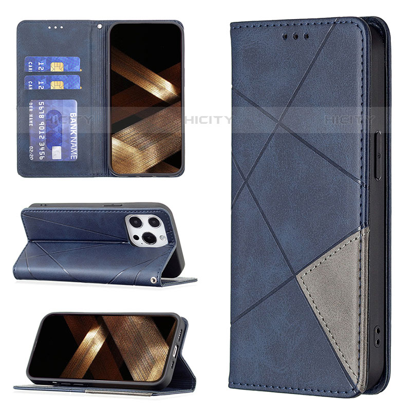 Handytasche Stand Schutzhülle Flip Leder Hülle Modisch Muster L04 für Apple iPhone 15 Pro Blau groß