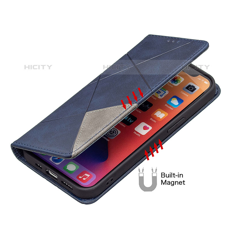 Handytasche Stand Schutzhülle Flip Leder Hülle Modisch Muster L04 für Apple iPhone 15 Pro Blau groß