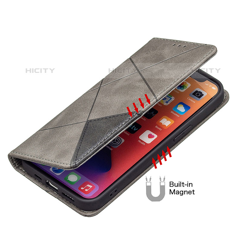 Handytasche Stand Schutzhülle Flip Leder Hülle Modisch Muster L04 für Apple iPhone 15 Pro Grau groß