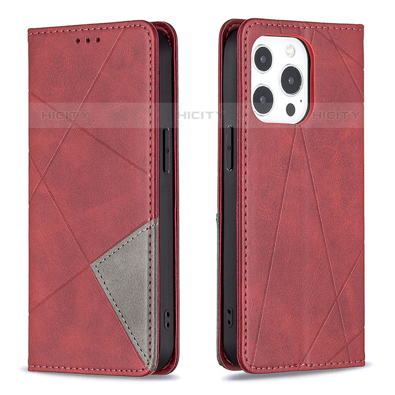 Handytasche Stand Schutzhülle Flip Leder Hülle Modisch Muster L04 für Apple iPhone 15 Pro Max Rot