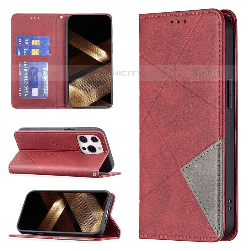 Handytasche Stand Schutzhülle Flip Leder Hülle Modisch Muster L04 für Apple iPhone 15 Pro Max Rot