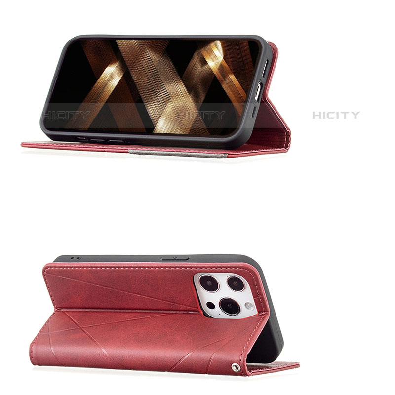 Handytasche Stand Schutzhülle Flip Leder Hülle Modisch Muster L04 für Apple iPhone 15 Pro Max Rot