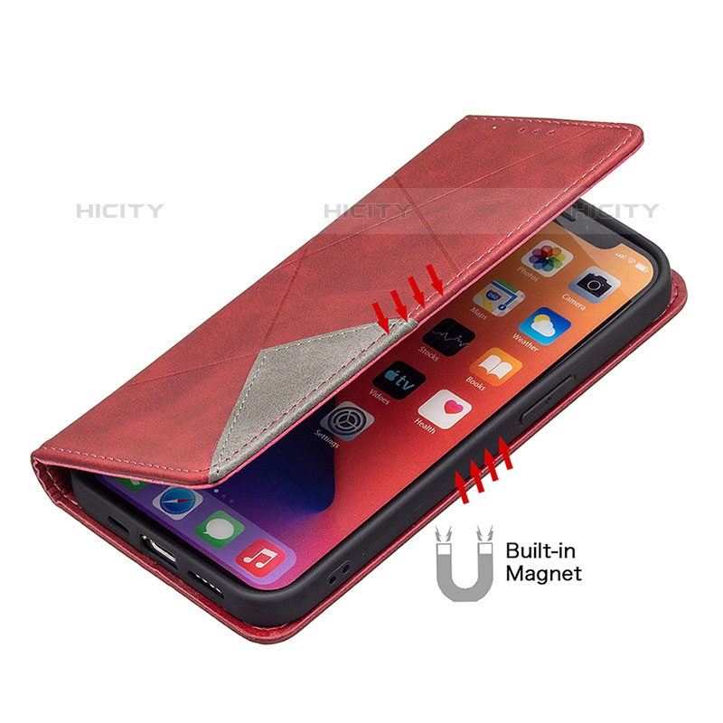 Handytasche Stand Schutzhülle Flip Leder Hülle Modisch Muster L04 für Apple iPhone 15 Pro Max Rot