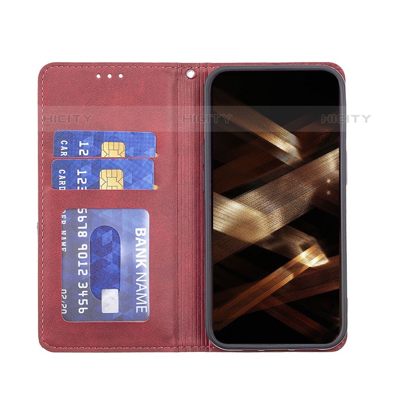 Handytasche Stand Schutzhülle Flip Leder Hülle Modisch Muster L04 für Apple iPhone 15 Pro Max Rot