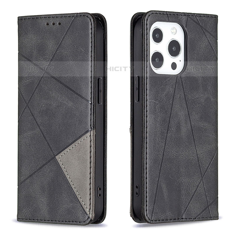 Handytasche Stand Schutzhülle Flip Leder Hülle Modisch Muster L04 für Apple iPhone 15 Pro Max Schwarz