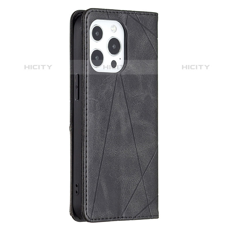 Handytasche Stand Schutzhülle Flip Leder Hülle Modisch Muster L04 für Apple iPhone 15 Pro Max Schwarz