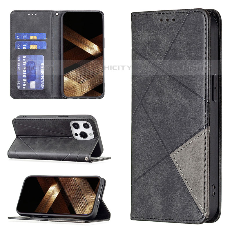 Handytasche Stand Schutzhülle Flip Leder Hülle Modisch Muster L04 für Apple iPhone 15 Pro Max Schwarz