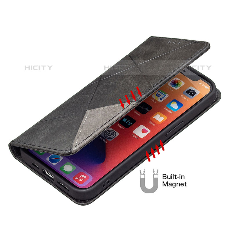 Handytasche Stand Schutzhülle Flip Leder Hülle Modisch Muster L04 für Apple iPhone 15 Pro Max Schwarz