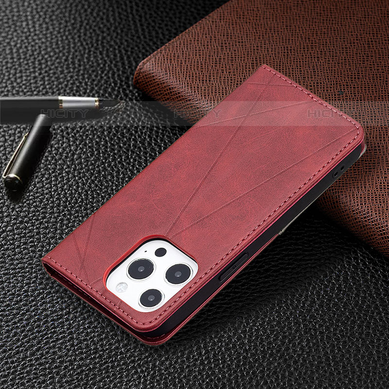 Handytasche Stand Schutzhülle Flip Leder Hülle Modisch Muster L04 für Apple iPhone 15 Pro Rot