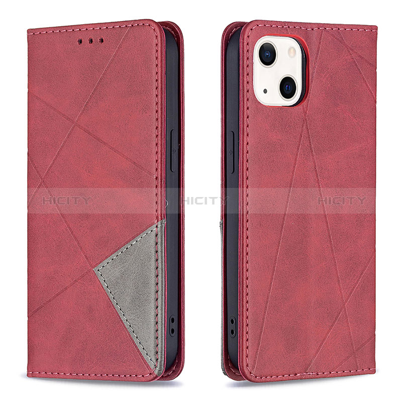 Handytasche Stand Schutzhülle Flip Leder Hülle Modisch Muster L04 für Apple iPhone 15 Rot Plus