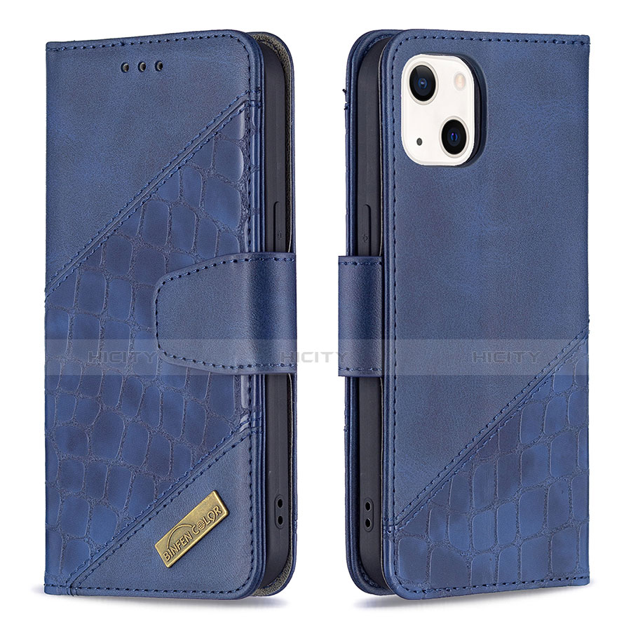 Handytasche Stand Schutzhülle Flip Leder Hülle Modisch Muster L05 für Apple iPhone 13 Blau