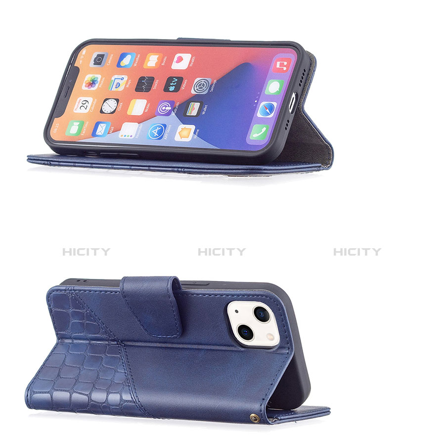 Handytasche Stand Schutzhülle Flip Leder Hülle Modisch Muster L05 für Apple iPhone 13 Blau