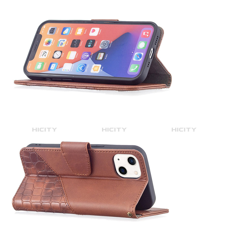 Handytasche Stand Schutzhülle Flip Leder Hülle Modisch Muster L05 für Apple iPhone 13 Braun