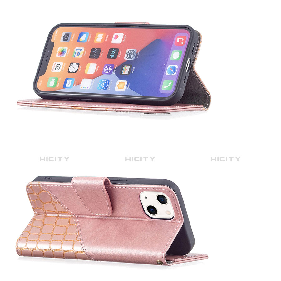 Handytasche Stand Schutzhülle Flip Leder Hülle Modisch Muster L05 für Apple iPhone 13 Mini Rosegold groß