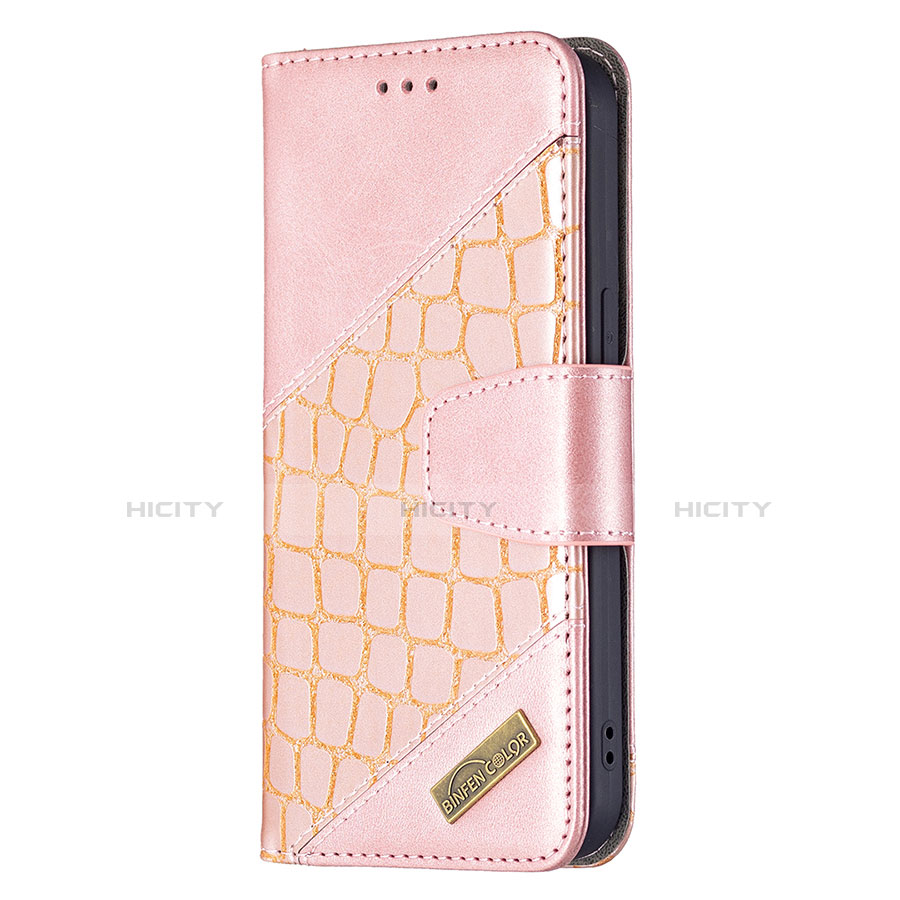 Handytasche Stand Schutzhülle Flip Leder Hülle Modisch Muster L05 für Apple iPhone 13 Mini Rosegold groß