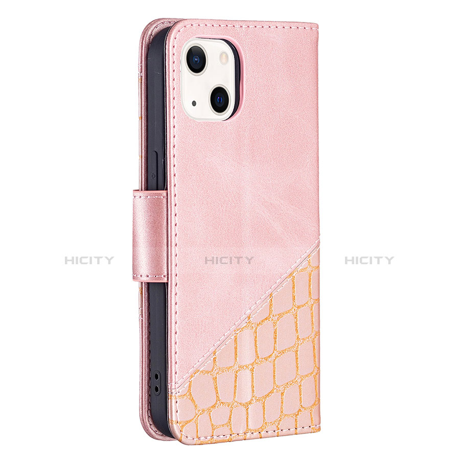 Handytasche Stand Schutzhülle Flip Leder Hülle Modisch Muster L05 für Apple iPhone 13 Mini Rosegold groß