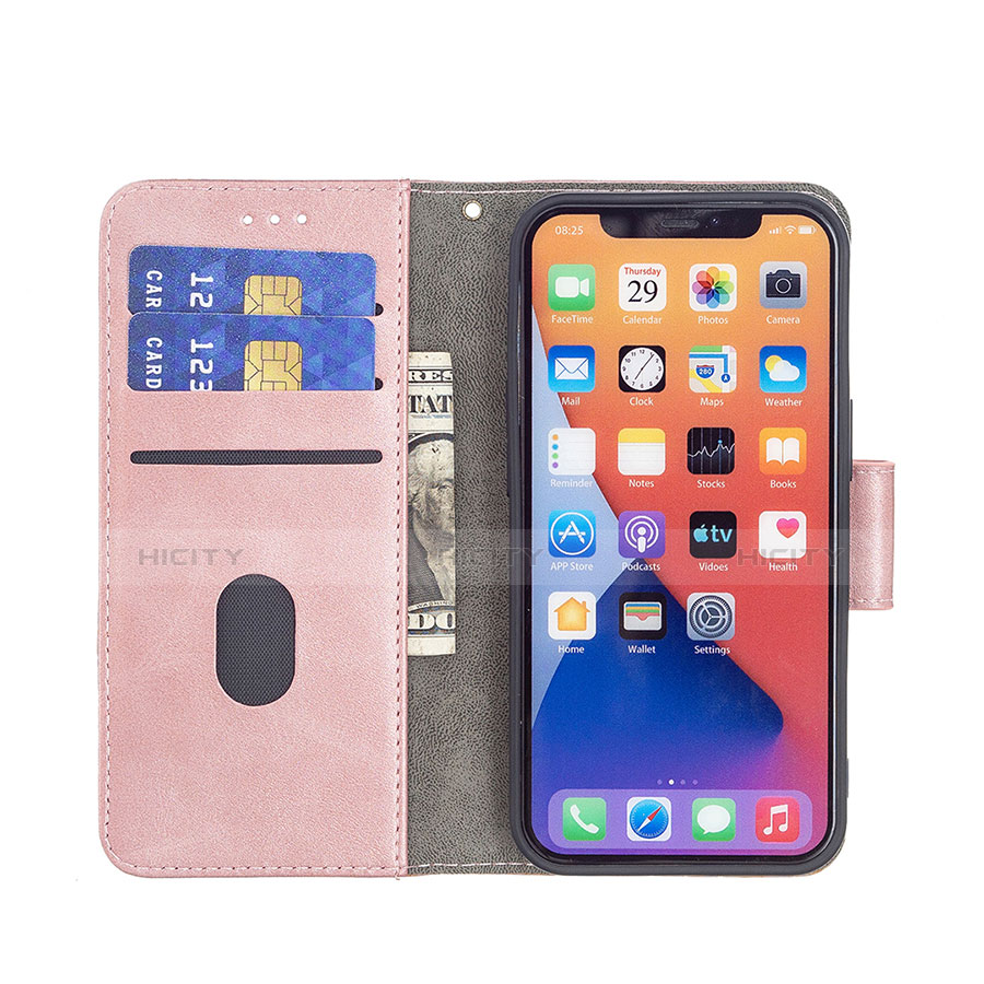 Handytasche Stand Schutzhülle Flip Leder Hülle Modisch Muster L05 für Apple iPhone 13 Mini Rosegold groß