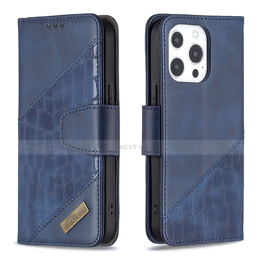 Handytasche Stand Schutzhülle Flip Leder Hülle Modisch Muster L05 für Apple iPhone 13 Pro Max Blau