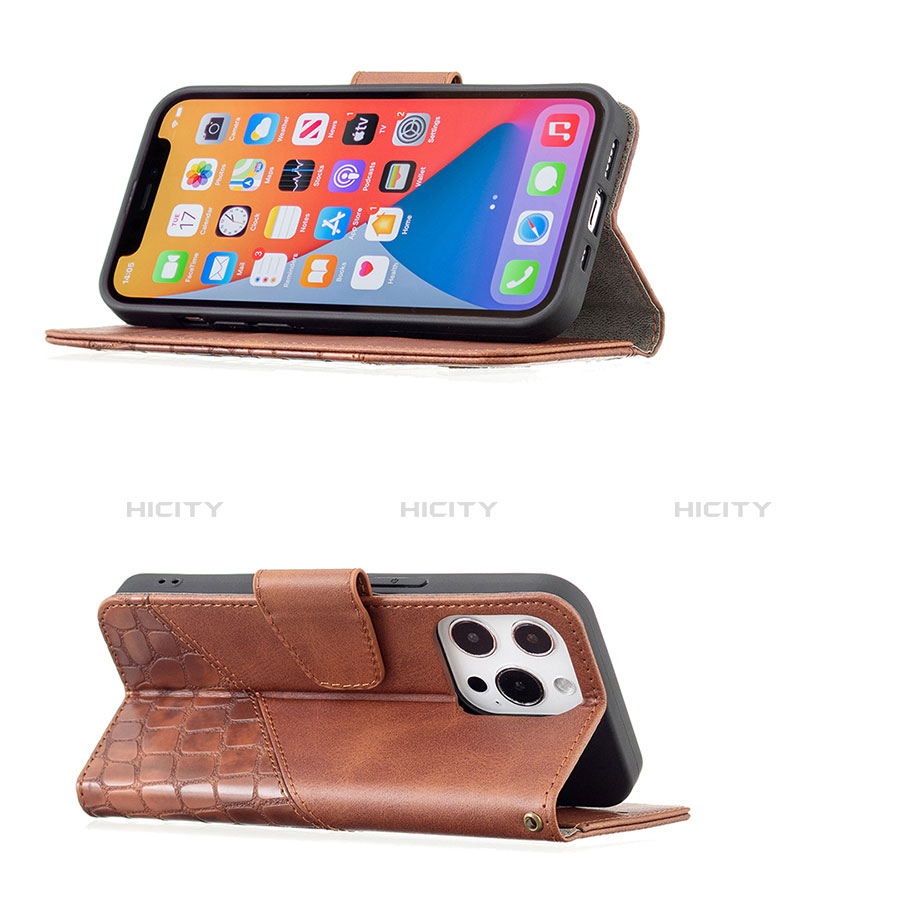 Handytasche Stand Schutzhülle Flip Leder Hülle Modisch Muster L05 für Apple iPhone 13 Pro Max Braun