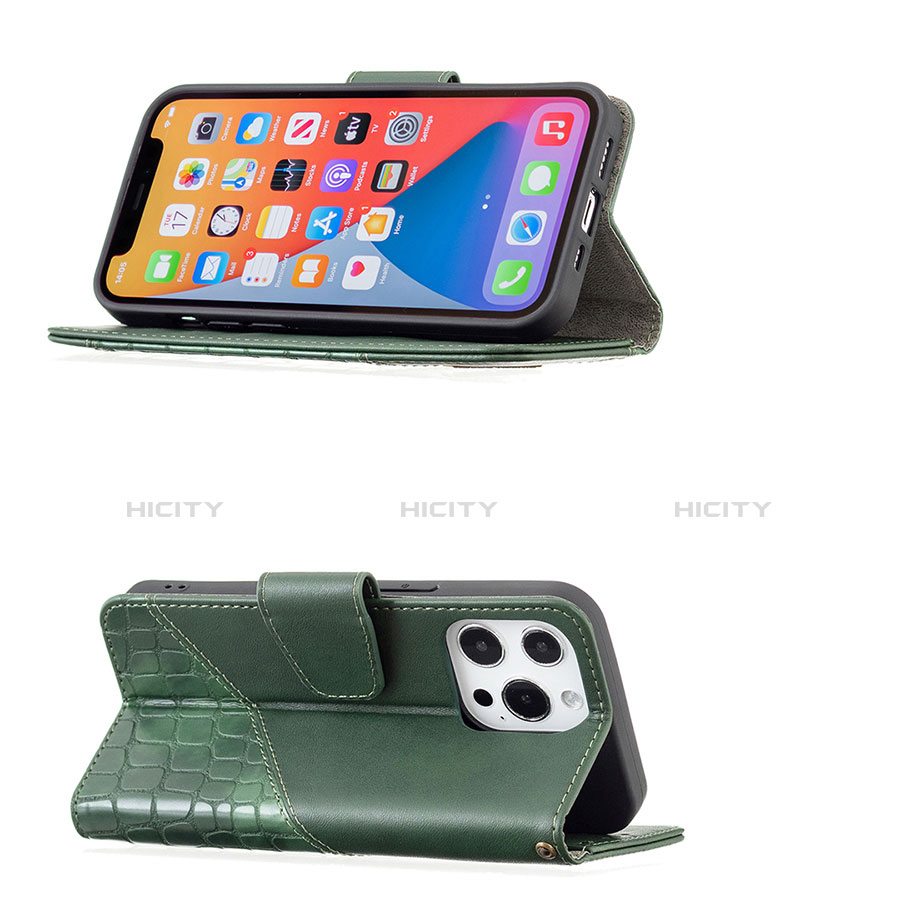 Handytasche Stand Schutzhülle Flip Leder Hülle Modisch Muster L05 für Apple iPhone 13 Pro Max Grün