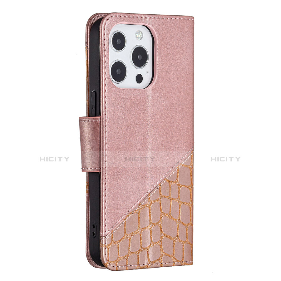 Handytasche Stand Schutzhülle Flip Leder Hülle Modisch Muster L05 für Apple iPhone 13 Pro Max Rosegold