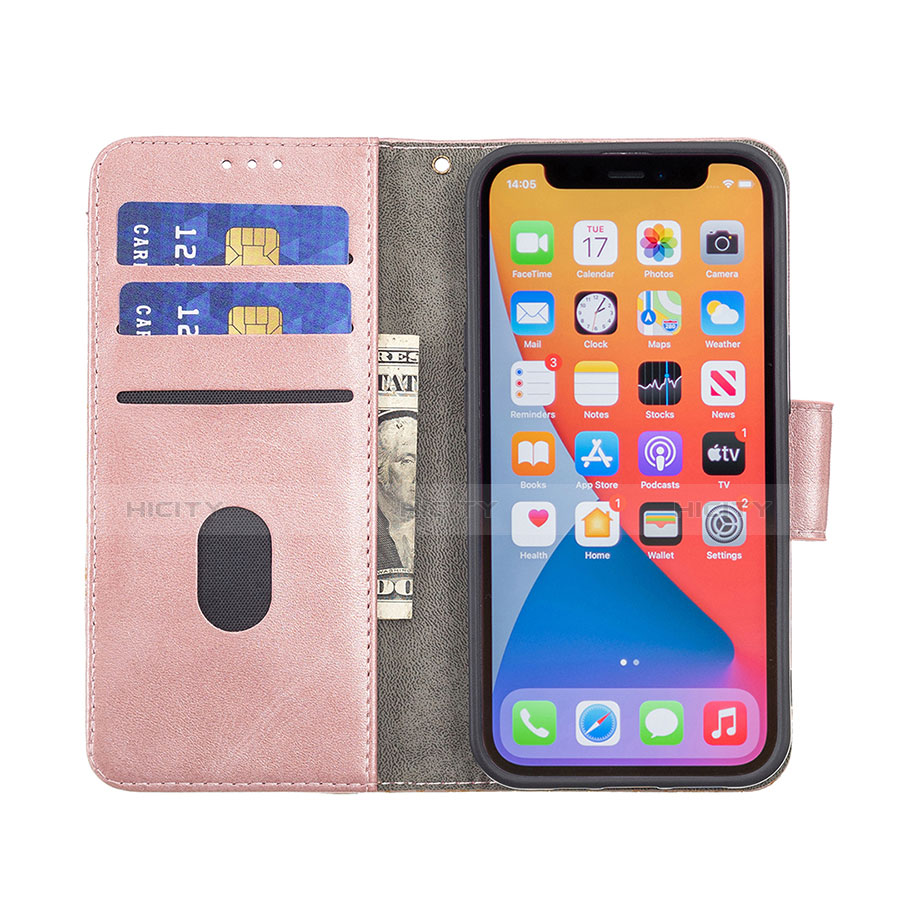 Handytasche Stand Schutzhülle Flip Leder Hülle Modisch Muster L05 für Apple iPhone 13 Pro Max Rosegold